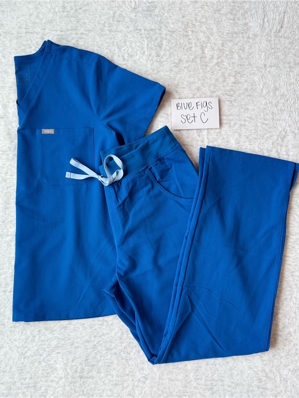 FIGS Royal Blue Scrub Set M Catarina 1 Pocket Top Kade Straight Leg Pants Set